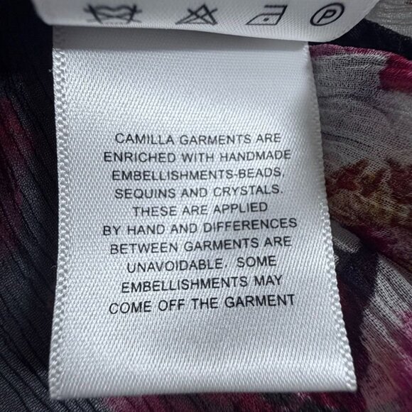 Camilla Mirror Mirror Raglan Button Up Shirt Black Floral Sheer Silk Blouse Sz L - Picture 14 of 16